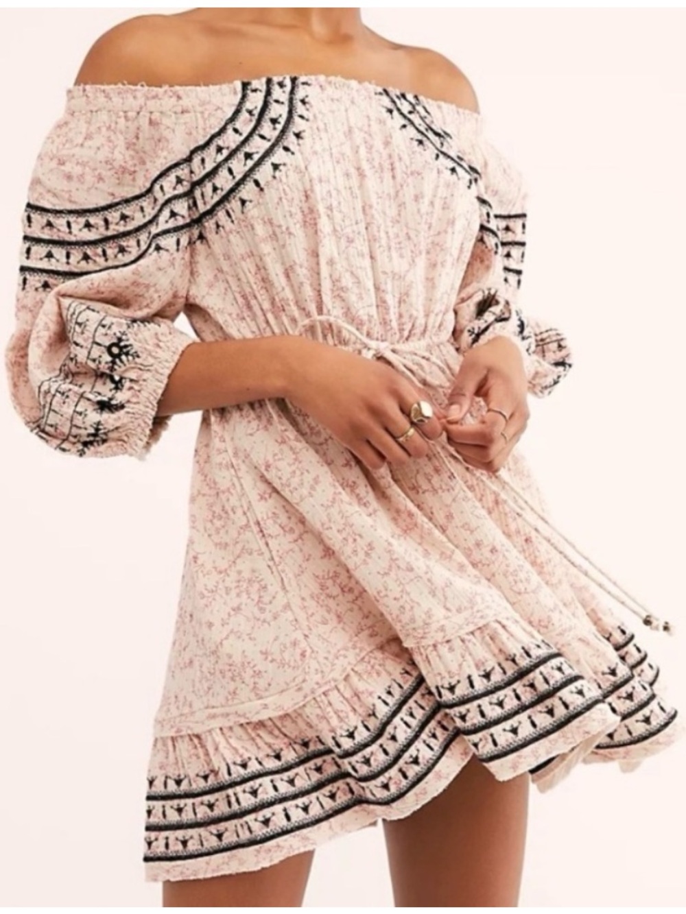 Free People Western Swing Into Spring Mini Off The Shoulder Embroidered Dress